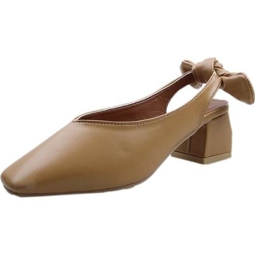 Summer Woman Thick High Heels 5CM Slingback Pu Leather Sandals Platform Cover Toe Sandalis Calzado Luxury Bow Cozy Shoes