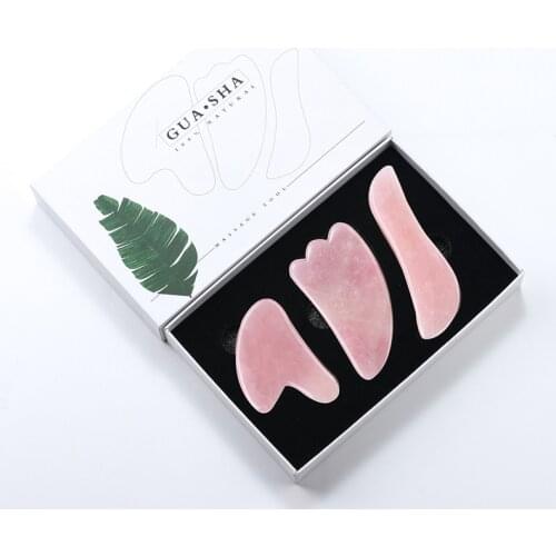 Rose Quartz Gouache Scraper Gua Sha Massage For Face Natural Gouache Stone GuaSha Massage Tools Body Facial Jade Massager Set