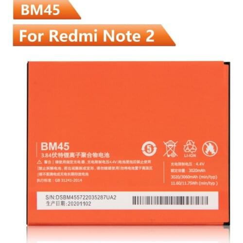 Xiao Mi Replacement Phone Battery BM45 For Xiaomi redmi Note 2 redmi note2 BM45 Rechargeable Battery 3060mAh
