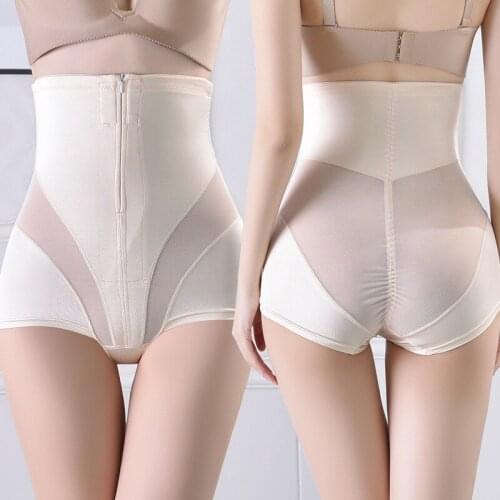 Women Tightening Shapewear High Waist Briefs Zipper Panties Mesh Breathable Transparent Flat Tummy Hip Push up Underpants