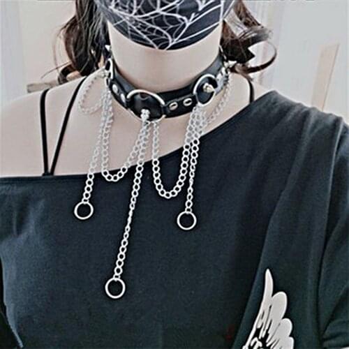 Punk Gothic Choker Necklace PU Leather Neck Collar Chains with Metal O-Rings KTV Party Clubwear Rock Jewelry Accessories Unisex