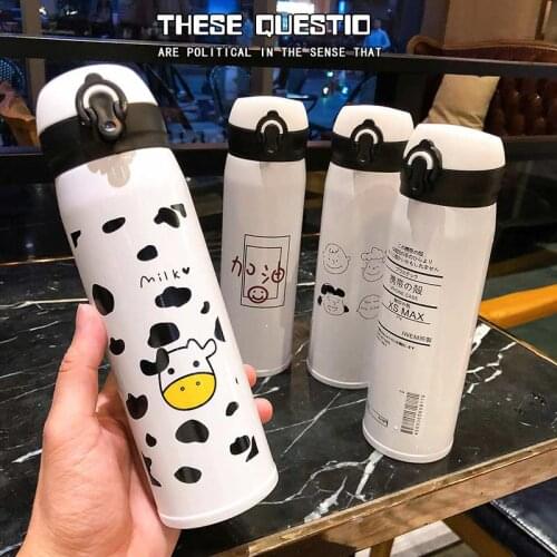 350ml/ 500ml Cute Cow Character Vacuum Cup Adult Children Stainless Steel Thermos Cup Portable Insulating Cup Daily Water Bottle