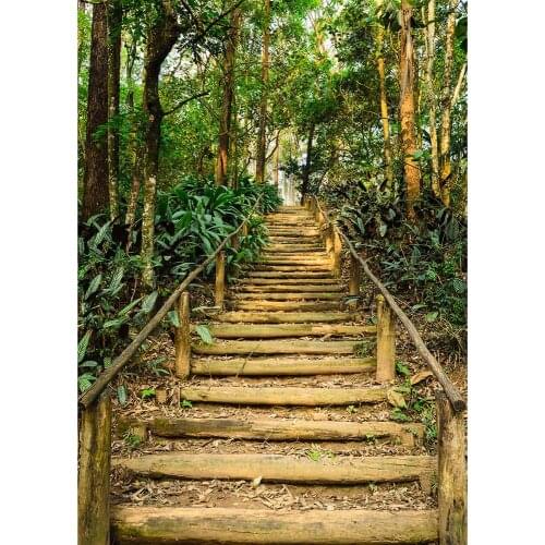 Wooden Steps Grove Plant Trees Photography Background Vinyl Cloth Backdrop for Portrait Children Baby Photoshoot Photo Studio