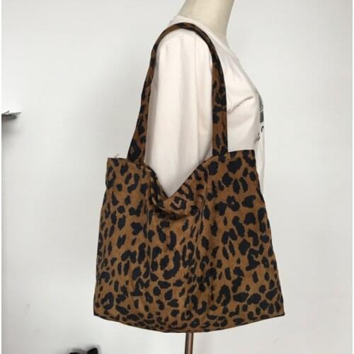 Vintage Leopard Print Wick Velvet Shoulder Bag Women Large Zipper Shopping Bag Casual Handbag Reusable Eco Shopper Totes Girls