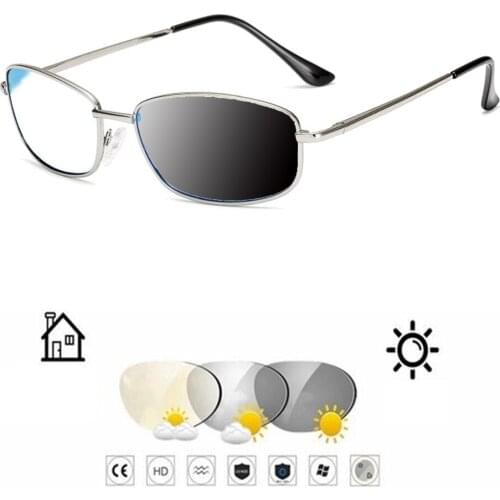 High-grade Alloy Oval Men Silver Frame Photochromic grey Reading Glasses +0.75 +1 +1.25 +1.5 +1.75 +2 +2.25 +2.5 To +4