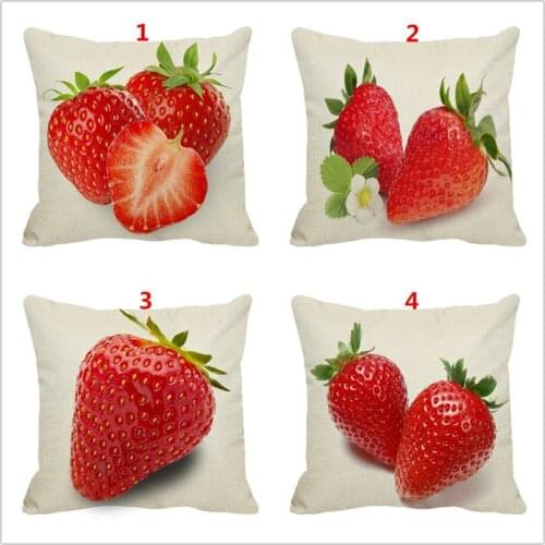 XUNYU Cartoon Strawberry Pattern Linen Pillow Case Sofa Square Decorative Pillow Cover Cushion Cover 45X45cm AC041
