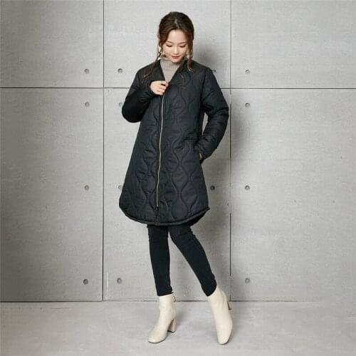 Ladies cotton jacket winter Korean fashion mid-length round neck temperament round lattice ladies jacket