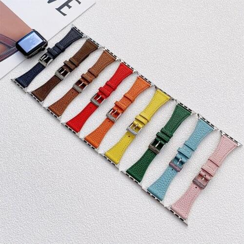 Women Lychee Pattern Leather Band For Apple Watch 5 40mm Strap Iwatch 3 Band 38mm 42mm 44mm 6 4 2 SE Small Waist T Wristband