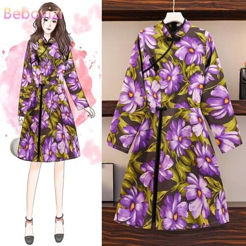 M-4XL Plus Size Autumn Winter Long Sleeve Qipao Vintage Chinese Traditional Style Casual Party Women Dress Cheongsam Dresses