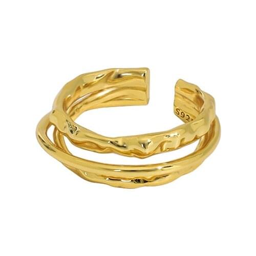 Sterling Silver 925 Three-layer Gold Ring Gift For Women Geometric Minimalist Fashion Adjustable Anillos Mujer Fine Jewelry