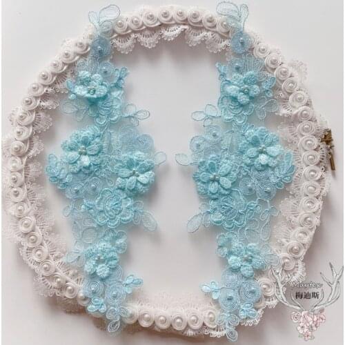 2 Pairs/4 Pieces 13 Colors Embroidered Lace Applique Ivory Red Black Royal Blue Pink Flower Lace Trim For DIY Wedding Dress