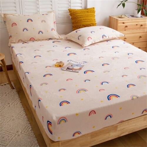 3pcs Bedding Sheets (1pc Fitted Sheet 2pcs Pillowcases) Winter Warm Mattress Cover Four Corners Elastic Band Velvet Home Textile