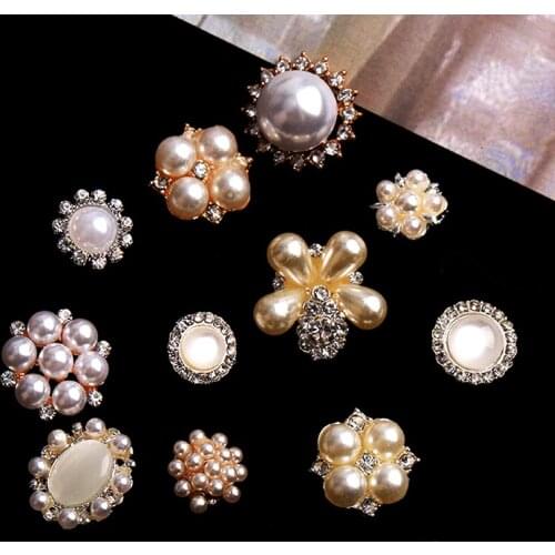 5pcs Golden Metal buttons with diamond pearl clothing accessories balck Mink coat DIY handmade materials
