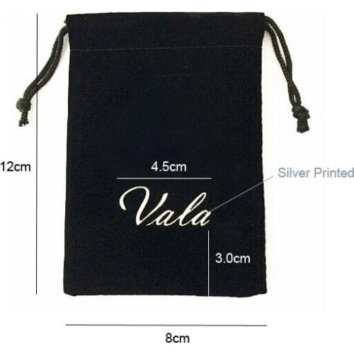 Custom-Made 8x12cm Drawstring Black Velvet Bags Pouches With Silver Printed Logo 5000pcs DHL Free Shipping