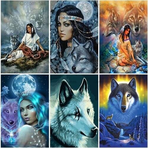 5D Diamond Painting Animal Cross Stitch Wolf Diamond Art Embroidery Mosaic Full Square/round Drill Rhinestone Picture Home Decor