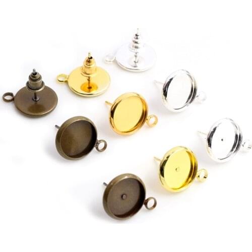 8mm 10mm 10pcs/Lot Bronze Silver Gold Colors Earring Studs,Findings Hooks Earrings Blank/Base,Fit 8mm 10mm Cabochons