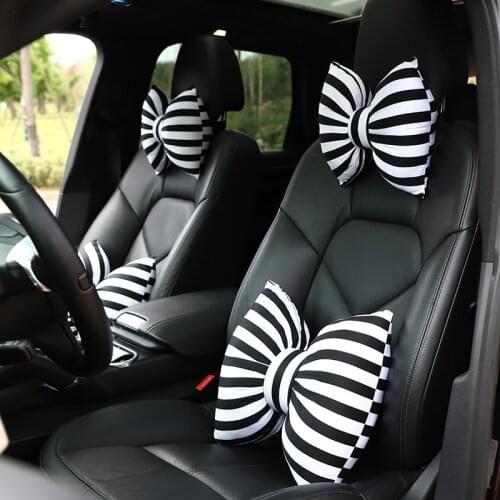 Car Neck Pillow Cute bow car pillow Home Car stretch cotton waist pillow Travel decompression headrest lumbar support