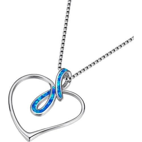 White Blue Opal Infinity Necklace Simple Fashion Hollow Heart Pendant Necklaces For Women Rose Gold Silver Color Chain Necklace