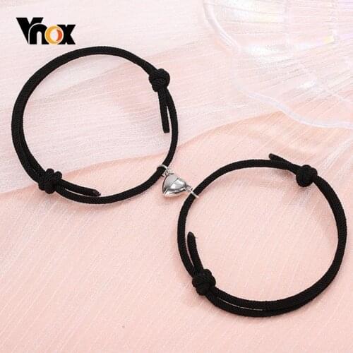 Vnox Attractive Heart Beads Charm Bracelets for Couple, Adjustable Rope Bracelets,BFF Women Men Casual Bohemia Beach Jewelry