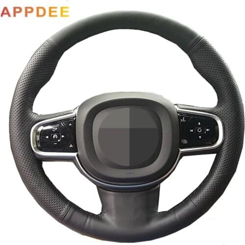 Handsewing Black Artificial Leather Steering Wheel Covers for Volvo XC90 2015 2016 2017