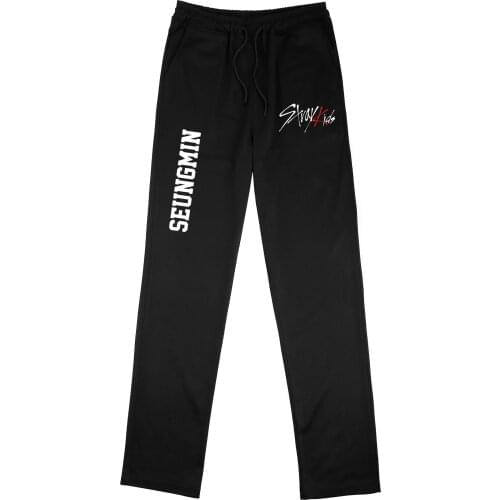 StrayKids Korean Kpop Stray Kids Solid Black Mid Waist Elastic Loose Unisex Casual Sports Jogging Long Sweatpants Trousers 2021