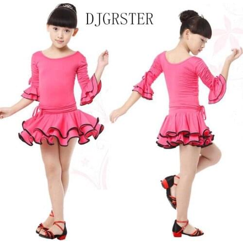 Girls Long Sleeves Latin Dance Dress Childrens Fancy Dress Kids Plus Size Ballroom Dance Wear Salsa Tango Rumba Cha Cha Costumes