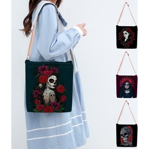 Exclusive Floral Skull Girl Tattoo Print Crossbody Shoulder Bag for Women 2021 Branded Designer Handbags Tote Large Lady Gift