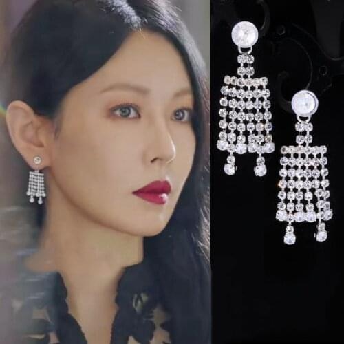 Penthouse Lee Ji-ah Kim So-yeon same Back hanging Tassel Earrings Korean style elegant high quality Earrings