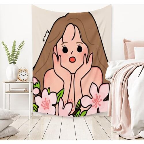 Ins Cute Girl Printing Tapestry Wall Hanging Girl Heart Bedroom Bedside Cloth Painting Beach Towel Blanket Table Cloth Mat Decor