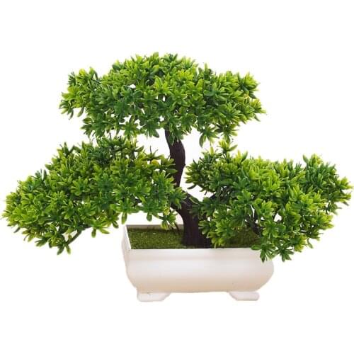 Trigeminal Welcoming Pine Tree Artificial Plant Potted Simulation Plastic Flowers Desktop Ornaments Green Small Bonsai Decor