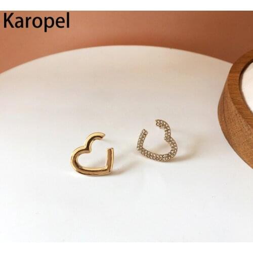 Karopel Fashion Exquisite Full Crystal Hollow Love Earrings Light Luxury Lady Micro Inlaid Zircon Peach Heart Shaped Earrings