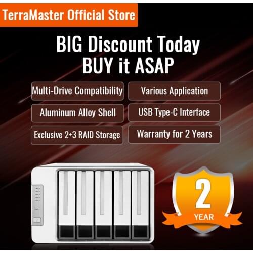 TerraMaster D5-300C USB3.0(5Gbps) Type C 5-Bay RAID Enclosure Support RAID 0/1/Single Exclusive 2+3 RAID Mode (Diskless)