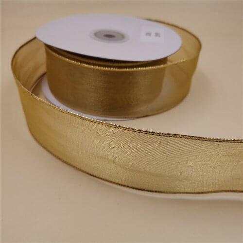 N2095 38mm X 25yards Net gold metallic gift packaging wired edge ribbon