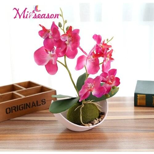 Creative Phalaenopsis artificial bonsai Silk Butterfly Orchid ornaments Simulation plant pots decorative flowers set for home