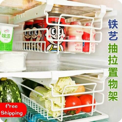 Kitchen Organizer Iron Refrigerator Drawer Storage Rack Retractable Spacer Layer Shelf Multi-purpose Storage Drawers