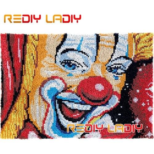 Latch Hook Rug Kits Happy Clown Plush Wall Tapestry DIY Carpet Rug Thick Yarn Arts Cushion Crocheting Floor Mat Home Decor Gifts