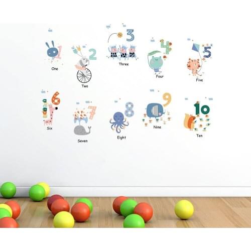 Animal Number Paste 1 To 10 Removable Wall Sticker Living Room Aesthetic Childrens Room Kindergarten Background Wall Stickers