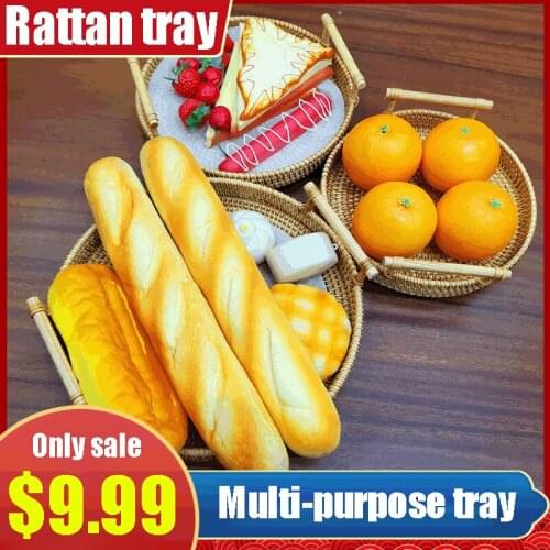 Vietnam natural handmade rattan frame portable bread snack basket snack candy basket sundries storage frame food Drink tray set