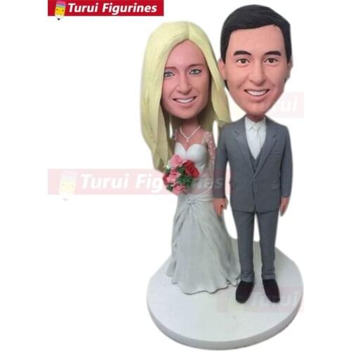 Personalized Wedding Cake Topper Bobble Head Clay Figurine Based on Customers' Photos Birthday Wedding Cake Topper Wedding Gifts