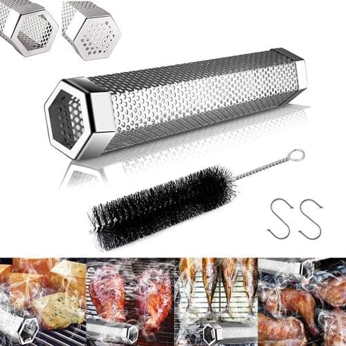 12 Inch Portable barbecue smoke generator BBQ Smoke Generators Hexagon BBQ Wood Pellet Tube Smoker Outdoor Cooking BBQ Tools