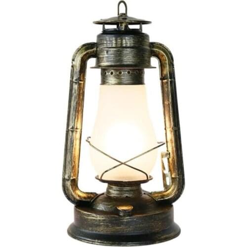 Retro Vintage Country Iron Glass Lantern E27 Table Lamp For Living Room Bedroom Coffee Bar Restaurant Decor H 40cm 80-265v 1814