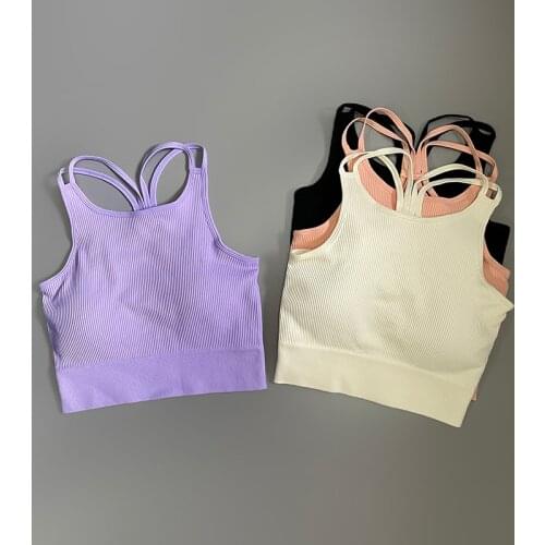 Sexy Sports Bra Padded Ribbed Tank Top Women Sleeveless Yoga Crop Tops Candy Colors Push up Fitness Gym Vest Womens Clothing