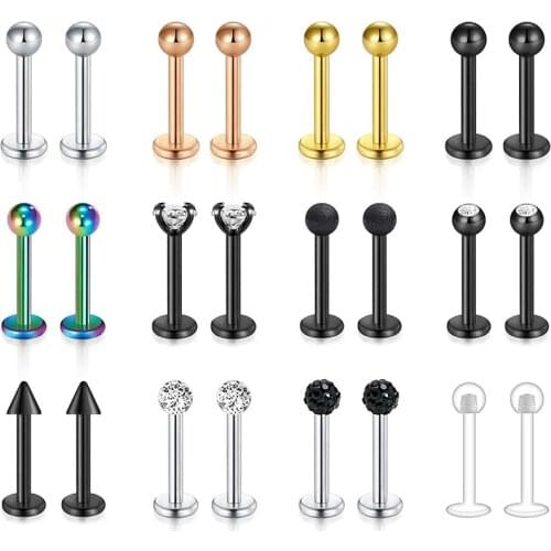 16G Studs Lip Rings Retainer Cartilage Tragus Helix Earring Barbell Piercing with Clear CZ Bar Length for Women Men