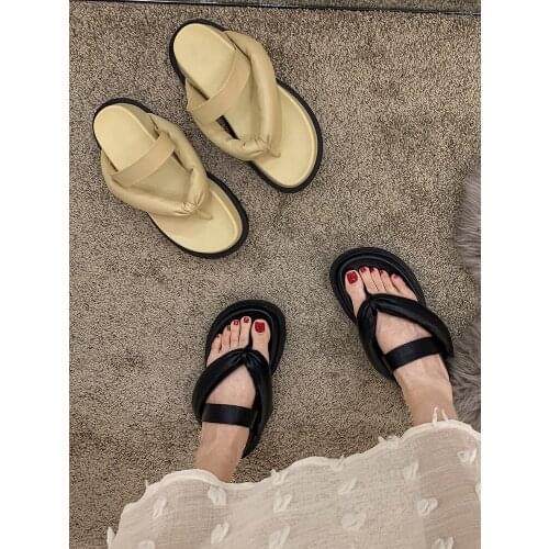 Thick-soled Flip-flops 2021 Summer New Sponge Soft and Comfortable Mid-heel Shoes Slides Women