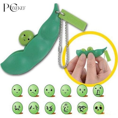Squeeze Edamame Toy Peas Beans Keychain Squishy Decompression Squeeze Anti Stress Adult Figet Stress Toy