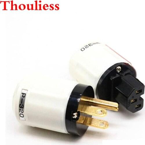 Thouliess pair HIFI P-320 C-320 Gold Plated Brass Red Pure Copper US AC power plug Connector Plug for DIY AC power Cord Cable