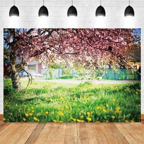 Yeele Spring Blooming Tree Green Grass Natural Scenery Photography Backdrop Photographic Decoration Backgrounds For Photo Studio