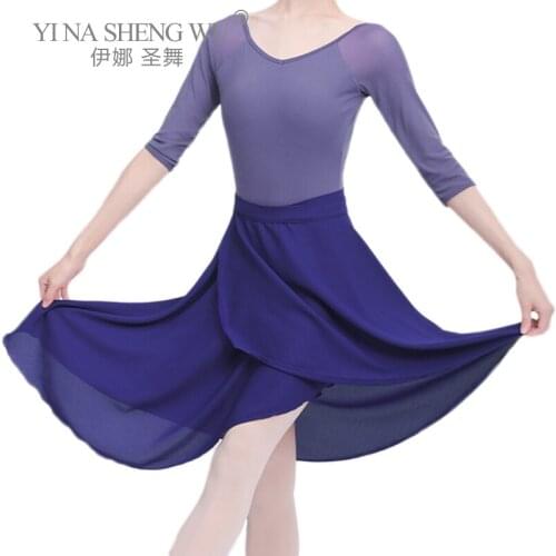Ballet Dance Skirt Women Adult Middle Length Wrap Chiffon Skirt Lace Up Ballet Tutu Skater Skirt Ballerina Dance Practice Wear