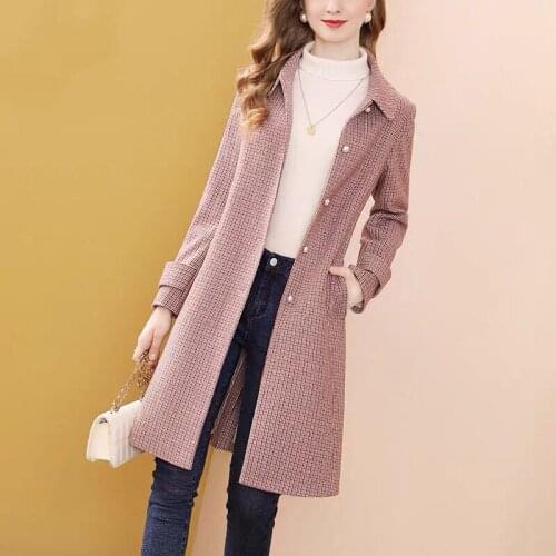 Pink Little Fragrance Windbreaker Womens Mid-length Autumn and Winter New Style POLO Collar Slim Coat