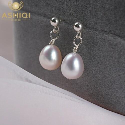 ASHIQI Real Natural Freshwater Pearl 925 Sterling Silver Earrings Fashion Personality Jewelry Lady